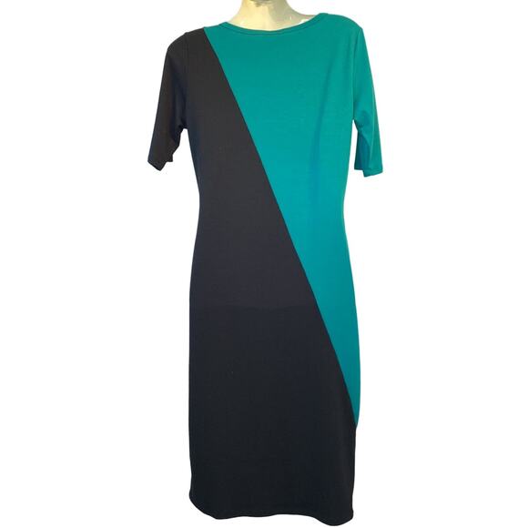 NWT Lularoe Julia Colorblock Pencil Dress Small Teal Black Stretch Jersey Knit - Picture 2 of 6